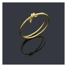 Bangle Designer Bracelet Gold Ladies Stainless Steel Knot Smooth Couple Fashion Luxury Jewelry Valentine S Day Drop Delivery Bracelet Otweh