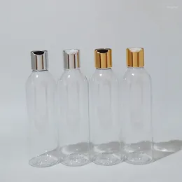Storage Bottles 250ml Clear Empty PET Travel Bottle With Gold Silver Aluminium Disc Top Cap Press Family Oil DIY Spa Container Packing