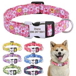 Dog Collars Leashes Nylon Flower Collar Personalized Floral Print Puppy Customized Pet ID for Small Medium Large Pitbull H240522