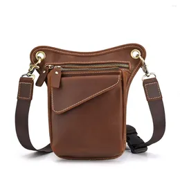 Waist Bags 2024 Genuine Leather Men Packs Leg Drop Large Capacity Crossbody Messenger Shoulder Bag Travel Belt Pack