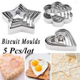 Baking Moulds 5 Pcs/set Stainless Steel Fondant Cake Mold Heart Flower Star Shape Omelette Cookie Biscuit Cutter Decorating