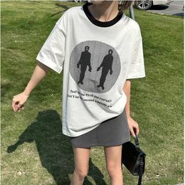 Herren-T-Shirts koreanische weiße Baumwolle süße kurze Ärmel-T-Shirt für Sommer Frauen Y2K Design Nische lose halb Ärmeln runde Hals gedruckt Top Q240521