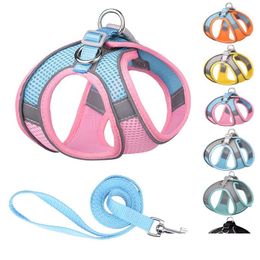 Dog Collars Leashes Comfortable Air Mesh Vest Harness And Leash Set With Reflective Strip Step-In Outdoor Pet For Breeds Drop Deli Dhuqb