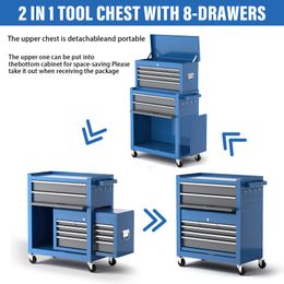 AIRAJ Tool Chest With Wheel,8-Drawers Rolling Tool Chest ,Detachable Tool Storage Cabinet with Tool Box Organizer Tray Divider S