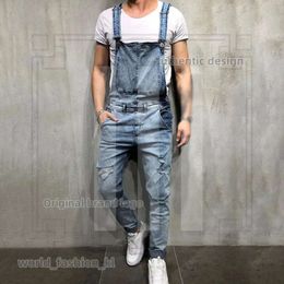 Fashion Mens Ripped Designer Jeans Jumpsuits Hi Street Distressed Denim Bib Overalls For Man Suspender Pants Size S-Xxl 584