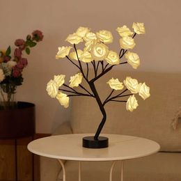 Decorative Objects Figurines LED countertop artificial flower bonsai tree light Colour change rose Christmas gift party decoration H240521 9EA7