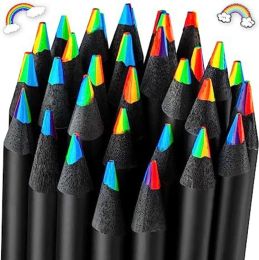 1/12Pcs Creative 7 Colour Rainbow Pencils Art Supplies for Drawing Colouring Sketching Stationary Wooden Multicoloured Pencils