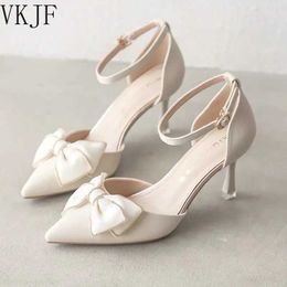 Sandals Mid high heels womens shoes trend toe butterfly thin high heels elegant wedding dress wedding party white designer J240522