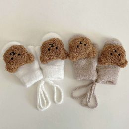 Cartoon Bear Mittens Winter Warm Kids Baby Girl Gloves Knitted Children Toddler Thick Teething Mitten Handschoen 1-4Y L2405