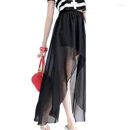 Skirts 2024 Summer Korean Irregular Skirt Sweet Ruffle Chiffon Plus Size Fashion Elegantes Black Party Boho Maxi
