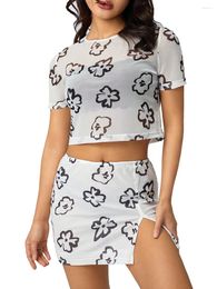 Casual Dresses 2 Piece Skirt Set For Women Y2k Floral Ruffled Mini Tube Crop Tops Bodycon Picnic