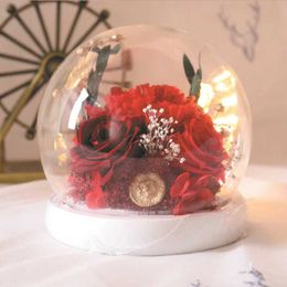 Decorative Objects Figurines Eternal flowers in the night glow rose glass cover creative finished product decoration flower gift box home H240521 JEU8