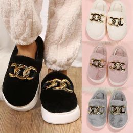 Slippers Women Winter Platform Fluffy With Metal Chain Slides Female Fashion Indoor Ladies Home Furry Chaussure Femme