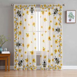 Curtain Summer Bee Flowers Tulle Curtains For Living Room Bedroom Children Decor Sheer