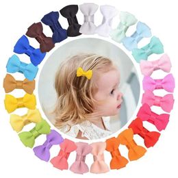 Hair Accessories Cute Mini Candy Colour Handmade Bowknot Baby Girl Hair Clips Grosgrain Ribbon Bows Bangs Hairpin Infant Headwear Accessories Y240522