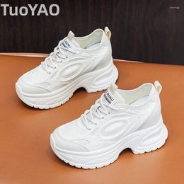 Casual Shoes 8cm Air Mesh Genuine Leather Vulcanize Wedge Chunky Sneakers Breathable Summer Ladies Fashion Platform Women