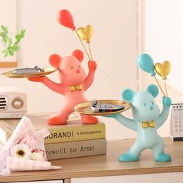 Action Toy Figures Home OrnamentsViolent Bear Statue Decor Key Storage Tray Living Room with Table Resin Decorative Sculpture Craft Gifts H240522