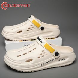 Summer Men Slippers Fashion Thick Bottom Hole Shoes EVA Slippers Anti Slip Baotou Slippers Outdoor Beach Female Garden Shoes 240518