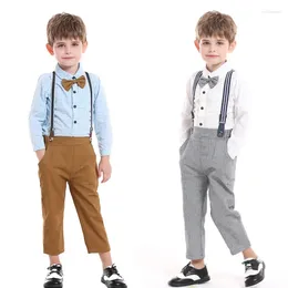 Clothing Sets Children's Dress Suit Children Autumn Plaid Cardigan Boys' Suspender Pants Two-Piece