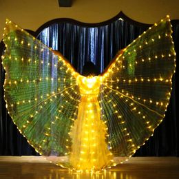 Yellow LED Isis wings with telescopic rod belly dance butterfly wings Halloween Christmas party luminous clothing 240513