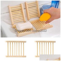 Soap Dishes 50Pcs Natural Bamboo Trays Wholesale Wooden Dish Soaps Tray Holder Rack Plate Box Container For Bath Shower Bathroom Dro Dhiie