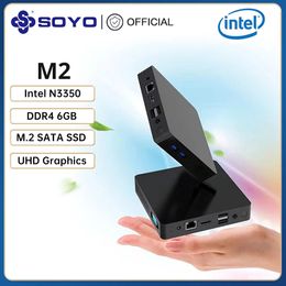 SOYO M2 Mini PC Intel N3350 N4000 CPU 6G RAM 64G/128G ROM VGA USB3.0 Win10Pro Win11 M2 Air Desktop Portable Computer WiFi BT4.2 240509