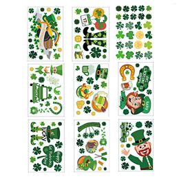 Window Stickers 9 Sheets Decals Shamrock Gnome Static Cling Office Gift Party Glass Bedroom Home Decor DIY PVC Living Room