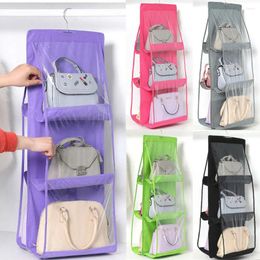 Storage Bags 6 Pockets Hanging Handbag Shelf Double-Sided Waterproof Bag Organizer With Hook Wall