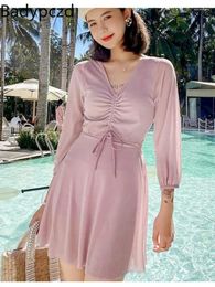 Women's Swimwear Badypczd Long Sleeved One-piece Swimsuit Korean Version Conservative Cover Belly Thin Holiday 2024