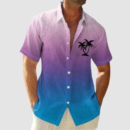 Men's Casual Shirts High End Professional Suit Shirt Men Short Sleeved Fashionable Color Gradient Printed Coconut Tree Pattern Ropa Hombre