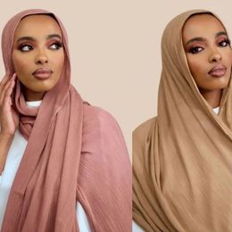 Ethnic Clothing Crinkle Cotton Rayon Hijab With Fringe Muslim Headscarf Wraps Big Size Long Shawl Women Islamic Turban Headband