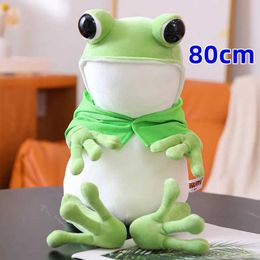 Plush Dolls Kawaii Cloak Frog Plush Toy Soft Fill Animal Cute Hat Big Eyes Anime Doll Baby Hug Pillow Childrens Birthday Gift H240521 2EUD