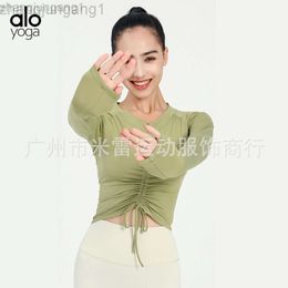 Desginer Aloe Yoga Top Long-sleeved Female Slim Half Zipper Tight-fitting Drawcord Sexy Open Navel Pilates Sports T-shirt