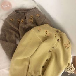 Newborn Girl Princess Floral Embroidery Knit Cardigan Infant Toddler Sweater Long Sleeve Knitwear Coat Baby Clothes 18M-10Y L2405