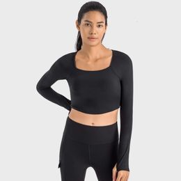 Lu Align Shorts Gym Workout Mesh ing Sports T-Shirt For Women Long-Sleeve Crop Tops with Removable Pads Slimming Fiess Yoga Wear Lemon LL