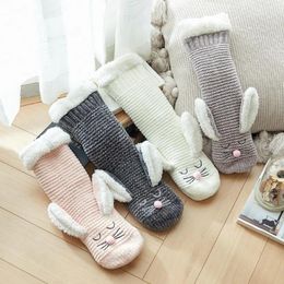 Women Socks Warm Plush Winter Soft Non Slip Ear Floor Slippers Sock Thick Keep Christmas Stockings Home