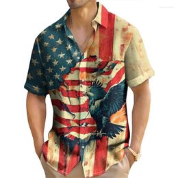 Men's Casual Shirts Retro Shirt 3d American Flag Print Hawaiian For Men Summer Short Sleeve Loose Oversized Man Clothing