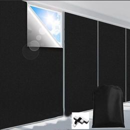 Black Blackout Blind Curtain Shading Thermal Insulated Non-perforated Shade Curtain Adhesive Portable Sticker Curtains Home 240520