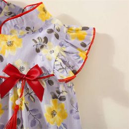 Baby Girl'S Dress New Summer Beautiful Korean Version Flower Bow Cotton Fabric Chinese Style Qipao