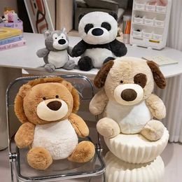 Plush Dolls 30cm-55cm Kawaii Fluffy Hair Lion/Husky/Panda/Dog Plushie Soft Puppy Plush Toy Stuffed Lifelike Animal Appease Doll Pillow Gift H240521