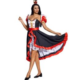 Halloween Queen of Hearts Costume for Women Girls Kid Alice in Wonderland Poker Queen Cosplay Carnival Fancy Party Dress