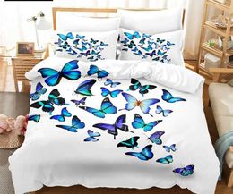 Bedding sets Blue Butterfly Duvet Cover Set King Queen Twin Size Double Bed Single 3D Sets Pink Quilt with 2 cases H240521 DJEC
