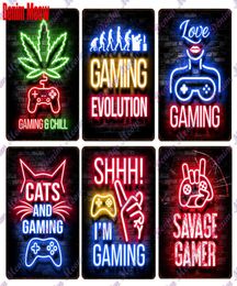 Vintage Gamer Quotes Neow Light Metal Tin Sign Gaming Time Plates Gaming Zone Decor for Playroom Living Room Art Poster2474132