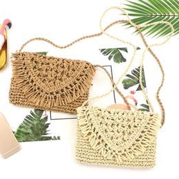 Shoulder Bags Women Straw Weave Summer Beach Handbag Crossbody Totes Ladies Weaving Tassels Holiday Messenger Purse
