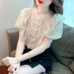 Women's Blouses Woman Short Sleeved Chiffon Shirt High Wo Summer Bubble Sleeve Lace Top Blusas Clothes For Female Shirts Blouse Q653
