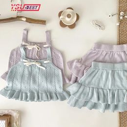 Clothing Sets 0-5Yrs Girl's Summer Korean Thin Knitted Girl Set Children Hollow Breathable Vest Tutu Cake Skirt Two-piece Suit