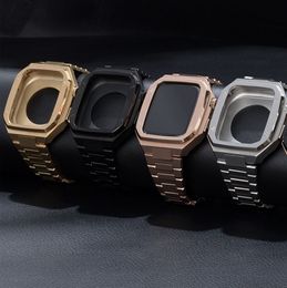 Luxusgurte Schutzhülle Mod Kit integriert Edelstahlabdeckung DIY -Koffer Watchband -Armband Handgelenkband für Apple Watch SE PGKJ