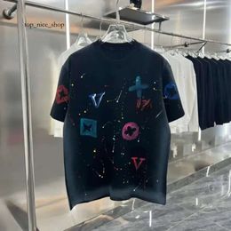 Рубашка Lousi Vouton Shothirt Summer Designer Tees свободные хлопчатобумажную одежду для печати краски граффити с короткими рукавами повседневное хип -хоп 6540
