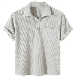 mens solid Colour striped casual shortsleeved Polo shirt Mens fashion lapel polo 240509