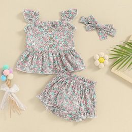 Clothing Sets Baby Girls Shorts Set Sleeve Camisole With Elastic Waist Headband Floral Summer Outfit